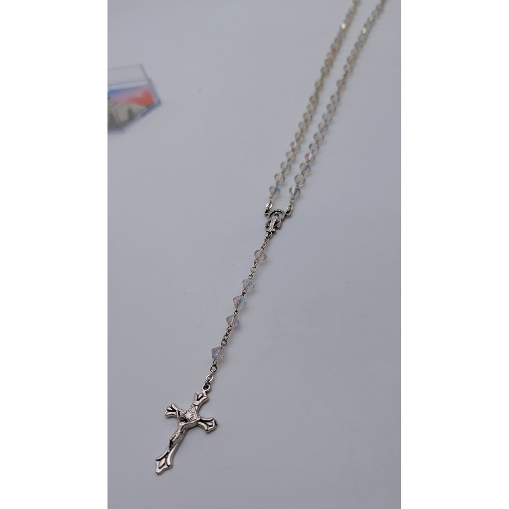 Savelli Galleria Vatican Rosary Aurora Borealis Crystal Beads Silver Tone Cross